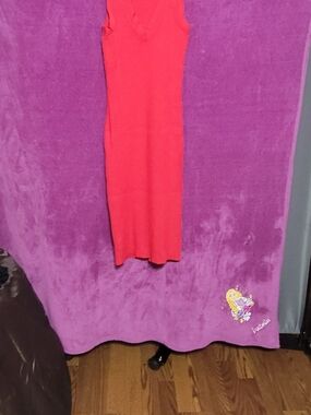 Michael Kors Coral Red Sleeveless V-Neck Midi Dress